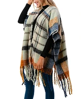 Marcus Adler Women's Open-Front Plaid Fringe-Trim Cape Sweater