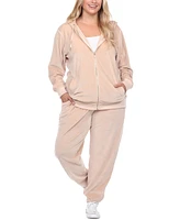 White Mark Plus Velour Tracksuit Loungewear 2pc Set