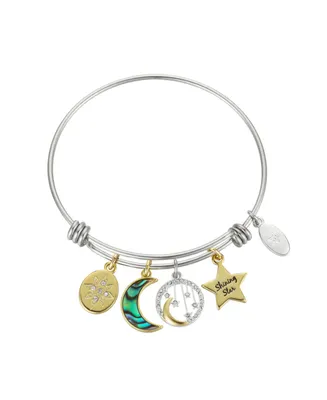Two-Tone Abalone Crystal "Shining Star" Stainless Steel Adjustable Bangle