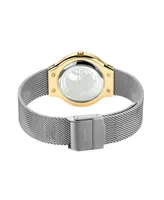 Bering Women's Classic Silver-Tone Stainless Steel Milanese Mesh Bracelet Watch 24 mm with Crystal Necklace Gift Box Set - Silver