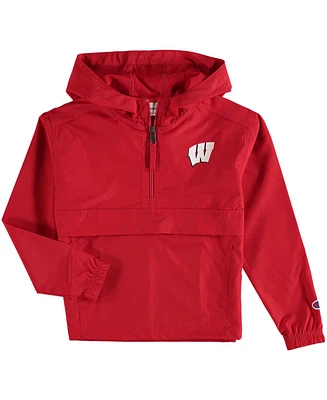 Big Boys and Girls Red Wisconsin Badgers Pack and Go Quarter-Zip Windbreaker Jacket