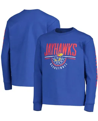 Big Boys and Girls Royal Kansas Jayhawks Basketball Long Sleeve T-shirt