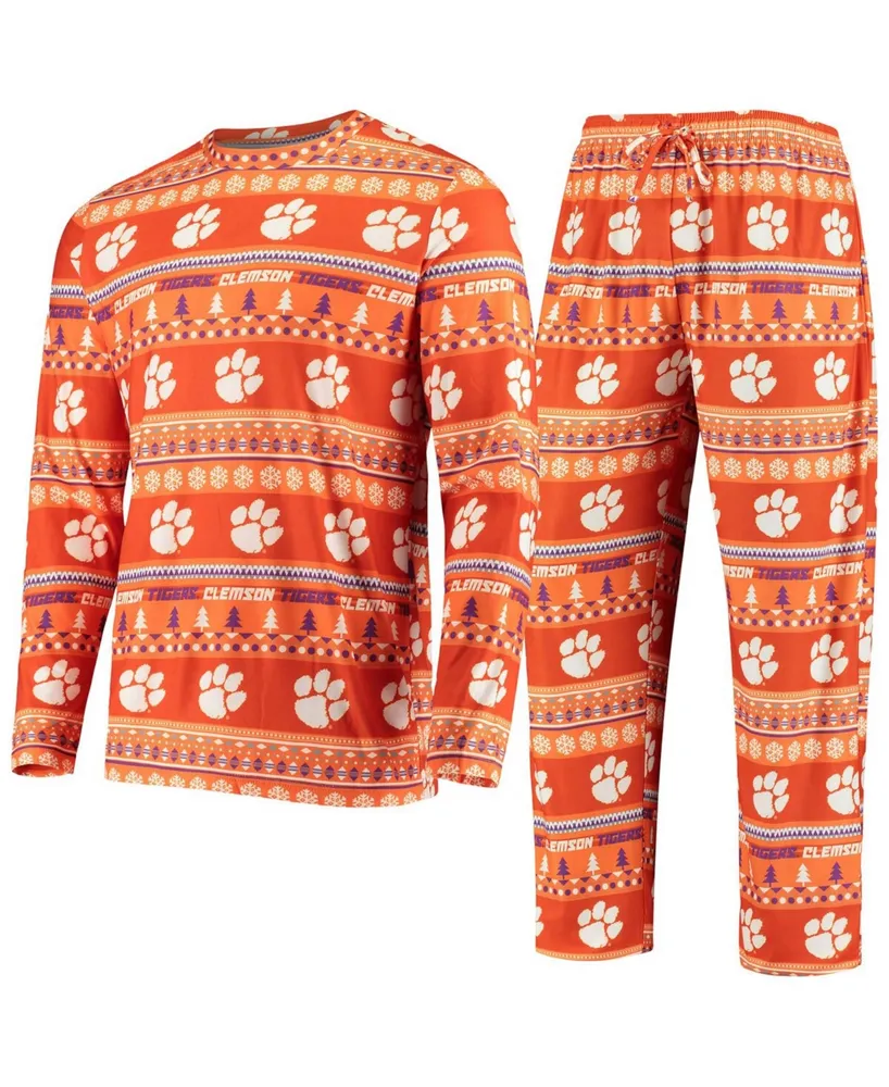 Men's Orange Clemson Tigers Ugly Sweater Knit Long Sleeve Top and Pant Set