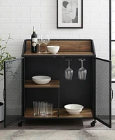33" Industrial Bar Cabinet w/ Mesh - Rustic Oak