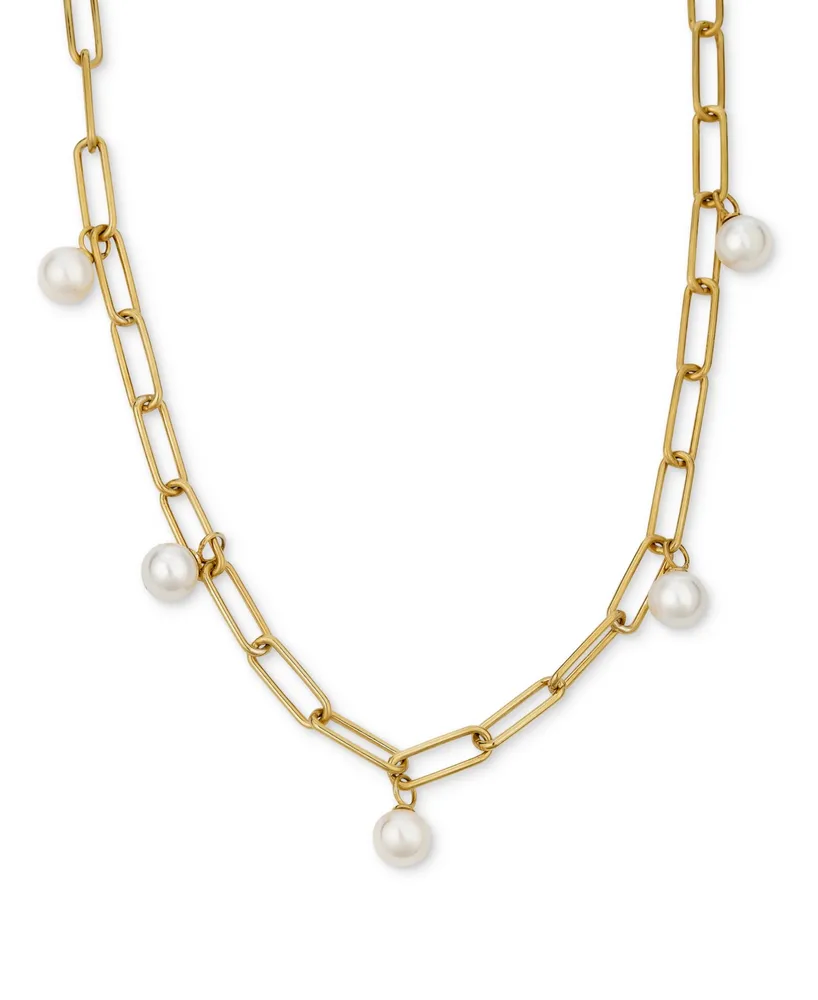 Cultured Freshwater Pearl (7 - 7-1/2mm) Paperclip Link 18" Collar Necklace in 14k Gold-Plated Sterling Silver