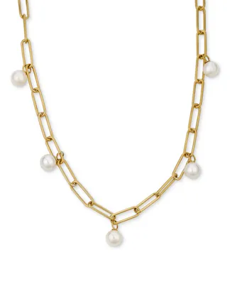 Cultured Freshwater Pearl (7 - 7-1/2mm) Paperclip Link 18" Collar Necklace in 14k Gold-Plated Sterling Silver