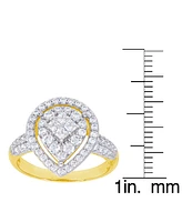 Cubic Zirconia Pear Halo Ring Fine Gold Plate or Silver