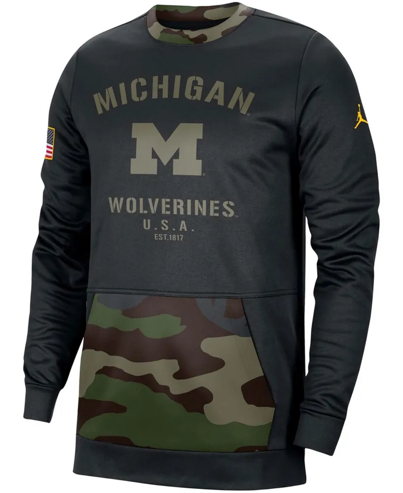 Men's Black and Camo Michigan Wolverines Military-Inspired Appreciation Performance Pullover Sweatshirt
