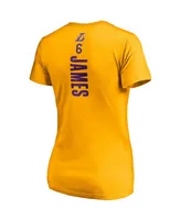 Women's LeBron James Gold Los Angeles Lakers Logo Playmaker Name Number V-Neck T-shirt