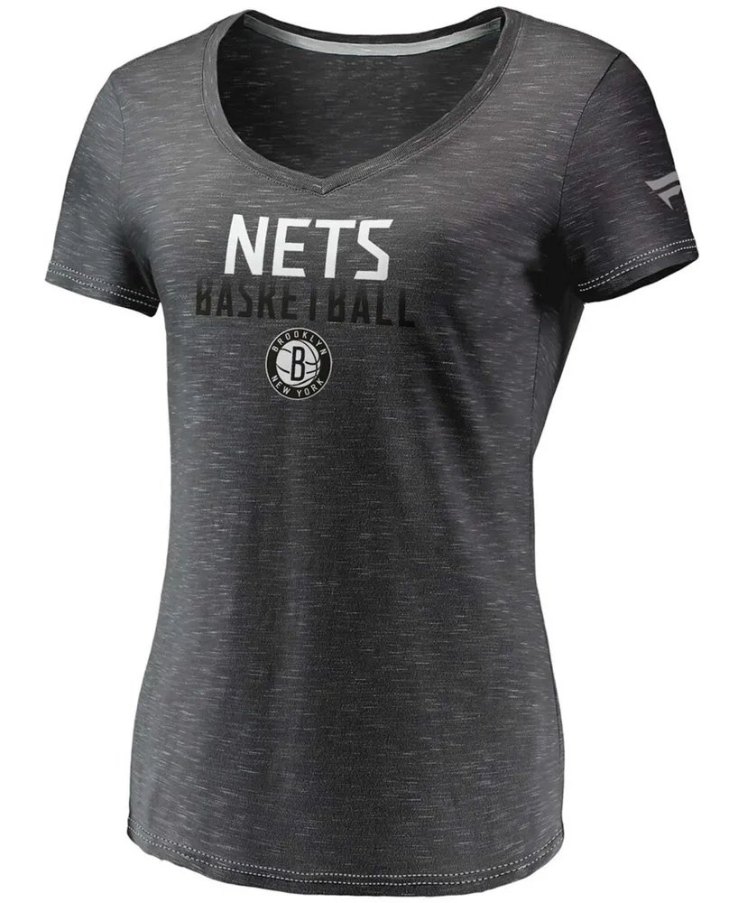 Women's Charcoal Brooklyn Nets Double-Fade Space-Dye V-Neck T-shirt