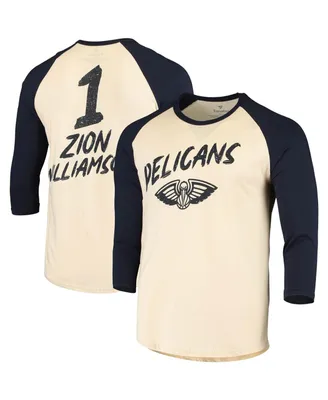 Men's Zion Williamson Cream, Navy New Orleans Pelicans Raglan 3/4 Sleeve T-shirt