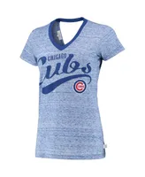 Women's Navy Chicago Cubs Hail Mary V-Neck Back Wrap T-Shirt