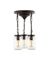 Gaines 3-Light Farmhouse Industrial Iron Mason Jar Led Semi Flush Mount