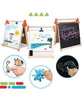 Discovery Kids 3-in-1 Tabletop Dry Erase Chalkboard Painting Art Easel, Wood Frame