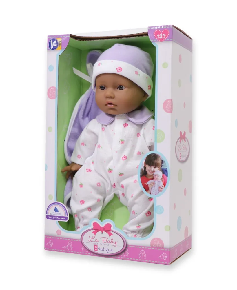 La Baby Hispanic 11" Soft Body Baby Doll Purple Outfit - Hispanic