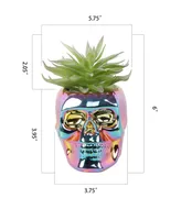 6" Artificial Succulent in Metallic Iridescent Skull Ceramic - Metallic Iridescent, Green