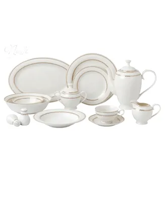 Dinnerware Bone China Service for 8 People-Noelle, Set of 57 - Gold