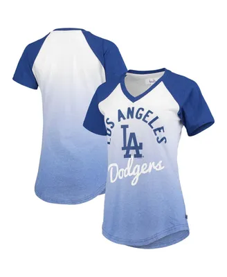 Women's Royal and White Los Angeles Dodgers Shortstop Ombre Raglan V-Neck T-Shirt