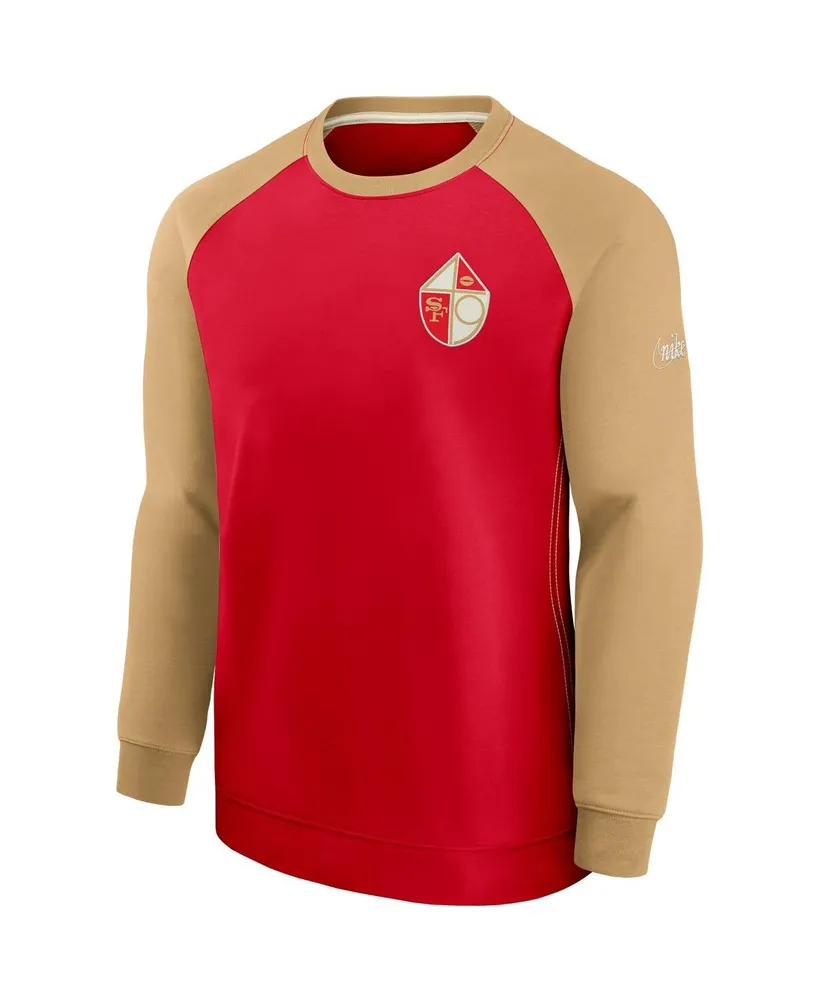 Men's Scarlet and Gold-Tone San Francisco 49ers Historic Raglan Crew Performance Sweater - Scarlet, Gold