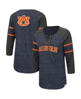 Women's Navy/Heathered Charcoal Auburn Tigers Scienta Pasadena Raglan 3/4 Sleeve Space Dye Lace-Up T-shirt