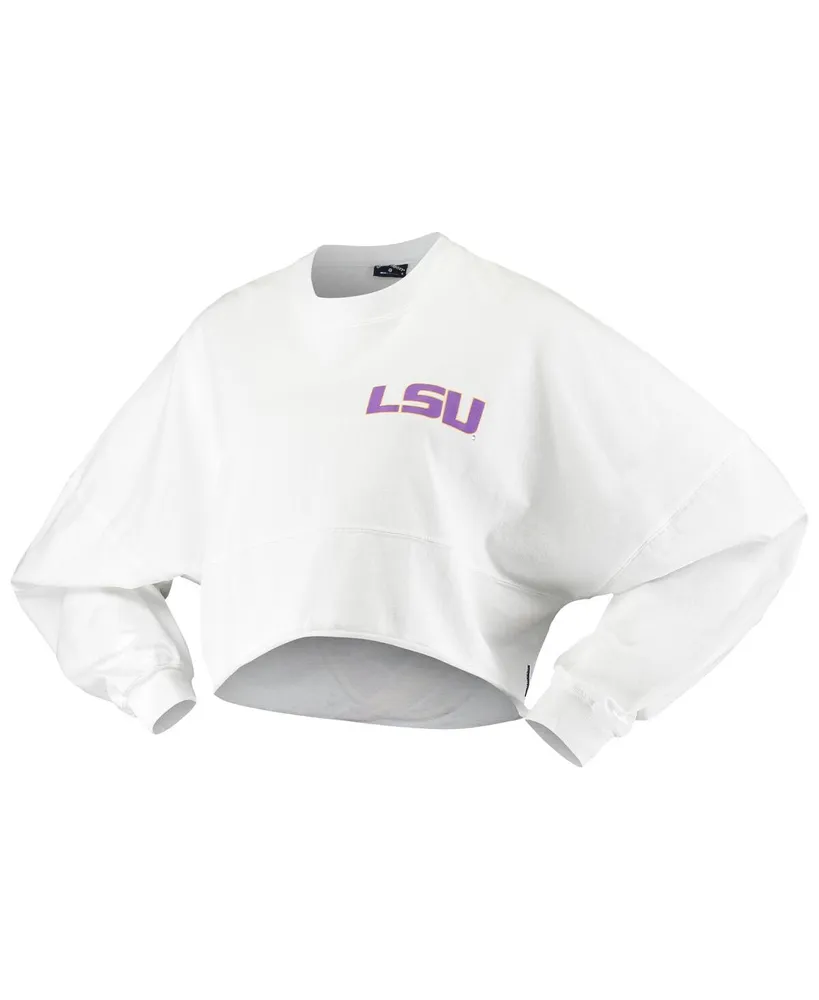 Women's White Lsu Tigers Raw Hem Cropped Long Sleeve T-shirt
