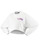 Women's White Lsu Tigers Raw Hem Cropped Long Sleeve T-shirt