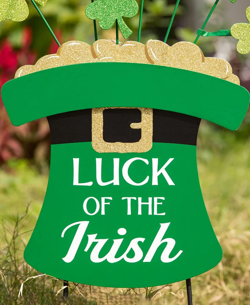 Glitzhome 31.5" Wooden St. Patrick's Leprechaun Belt Yard Stake or Wall Decor