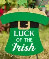 Glitzhome 31.5" Wooden St. Patrick's Leprechaun Belt Yard Stake or Wall Decor