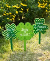 Glitzhome 15" Wooden St. Patrick's Shamrocks Yard Stake Set of 3