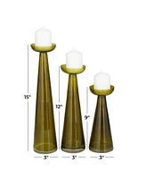 The Novogratz Glass Pillar Candle Holder, Set of 3