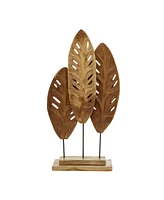 Teak Wood Natural Leaves Sculpture, 23" x 12"