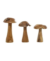 Teak Wood Mushroom Sculpture, Set of 3