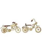 Metal Contemporary Motorcycle Sculpture, Set of 2 - Gold