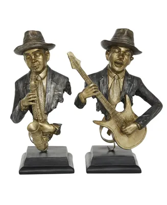 Vintage-like Musician Sculpture, Set of 2 - Gold