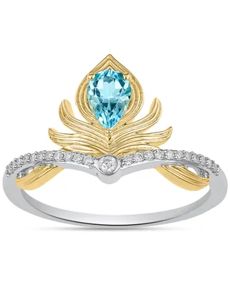 Enchanted Disney Fine Jewelry Swiss Blue Topaz (1/6 ct. t.w.) & Diamond (1/10 ct. t.w.) Aladdin Ring in Sterling Silver & 10k Gold