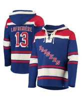 Men's Alexis Lafreniere Blue New York Rangers Player Name and Number Lacer Pullover Hoodie