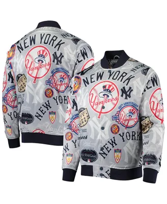 Men's Gray New York Yankees Allover Print Satin Full-Snap Jacket