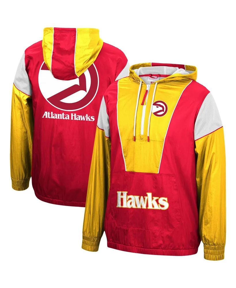 Men's Red, Yellow Atlanta Hawks Hardwood Classics Highlight Reel Windbreaker Half-Zip Hoodie Jacket