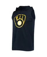 Men's Navy Milwaukee Brewers Sleeveless Pullover Hoodie