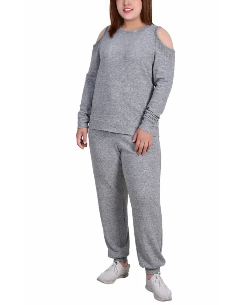 Plus Size Long Sleeve Cold Shoulder Jogger Set