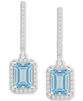 Aquamarine (1-3/4 ct. t.w.) & Diamond (1/3 ct. t.w.) Halo Leverback Drop Earrings in Sterling Silver