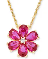 Lab-Grown Ruby (5-1/3 ct. t.w.) & White Sapphire (1/8 ct. t.w.) Flower 18" Pendant Necklace in 18k Gold-Plated Sterling Silver