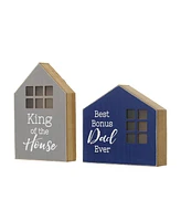 Glitzhome Lighted Father's Day Wooden Table Block Sign, Set of 2
