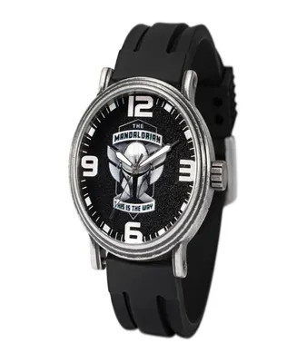 ewatchfactory Men's Disney Star Wars Mandalorian, the Vintage Inspired Alloy Black Rubber Strap Watch 44mm