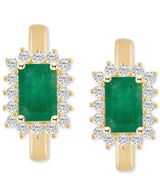 Sapphire (1-3/8 ct. t.w.) & Diamond (1/3 Hoop Earrings 14k Gold (Also Emerald Ruby)