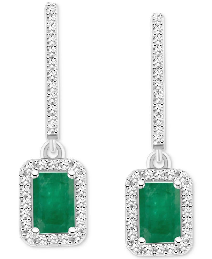 Emerald (1-1/8 ct. t.w.) & Diamond (1/3 Leverback Drop Earrings Sterling Silver (Also Ruby Sapphire)