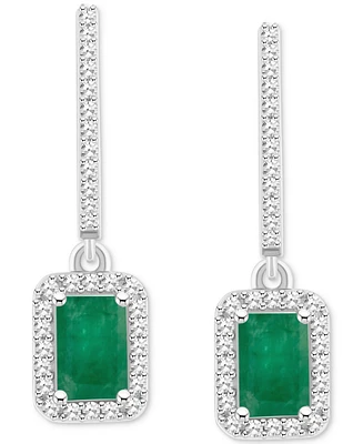 Emerald (1-1/8 ct. t.w.) & Diamond (1/3 Leverback Drop Earrings Sterling Silver (Also Ruby Sapphire)