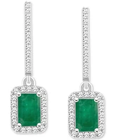 Emerald (1-1/8 ct. t.w.) & Diamond (1/3 Leverback Drop Earrings Sterling Silver (Also Ruby Sapphire)