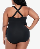 Lauren Ralph Plus Tummy-Control Shaping Plunge One-Piece Swimsuit