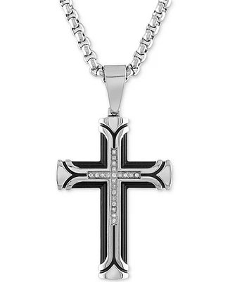 Esquire Men's Jewelry Diamond Cross 22" Pendant Necklace (1/10 ct. t.w.) in Ion-Plated Stainless Steel, Created for Macy's